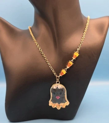 Betsey Johnson Goldtone Clear Acrylic Ghost Necklace Candy Corns on Chain #0244 - Image 1 of 4
