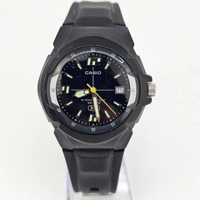 Reloj Casio Hombre 38MM Esfera Azul Fecha Negro Bandas Plástico Nuevo 10 Años Batería Foto 1 de 4