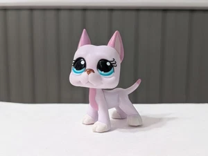 Littlest Pet Shop 1022 LPS Authentic Pink White Great Dane Dog Blue Eyes - Picture 1 of 6