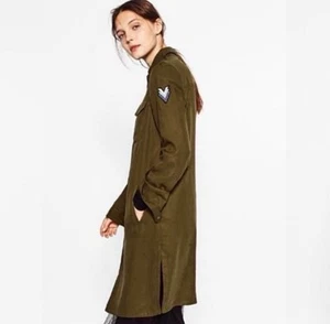 Zara Militar Cazadora Camisa Chaqueta Plumero Botones Ejército Parche Grande Verde - Imagen 1 de 4