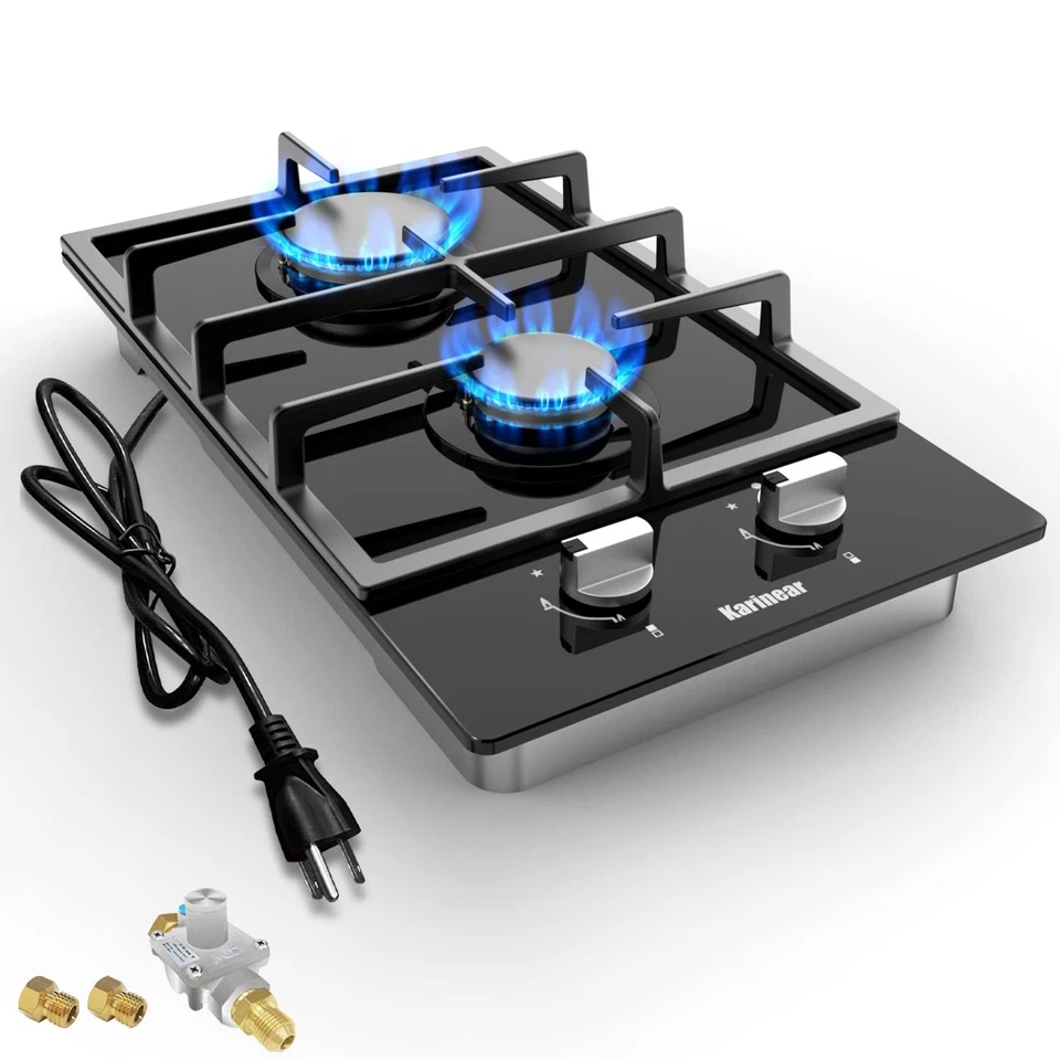 Gas Cooktop 2 Burner Propane Cooktop, 12 Inch LPG/NG Dual Fuel Gas Stove Top,... - Image 1 of 4