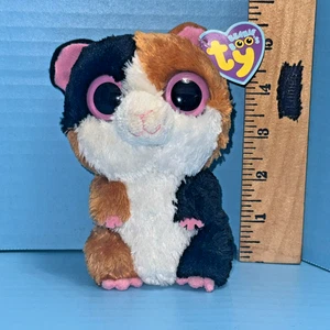 Peluche Ty Beanie Babies Boos Nibbles Porcellino d'India 6" occhi rosa tinta unita 2011 con etichetta - Foto 1 di 9