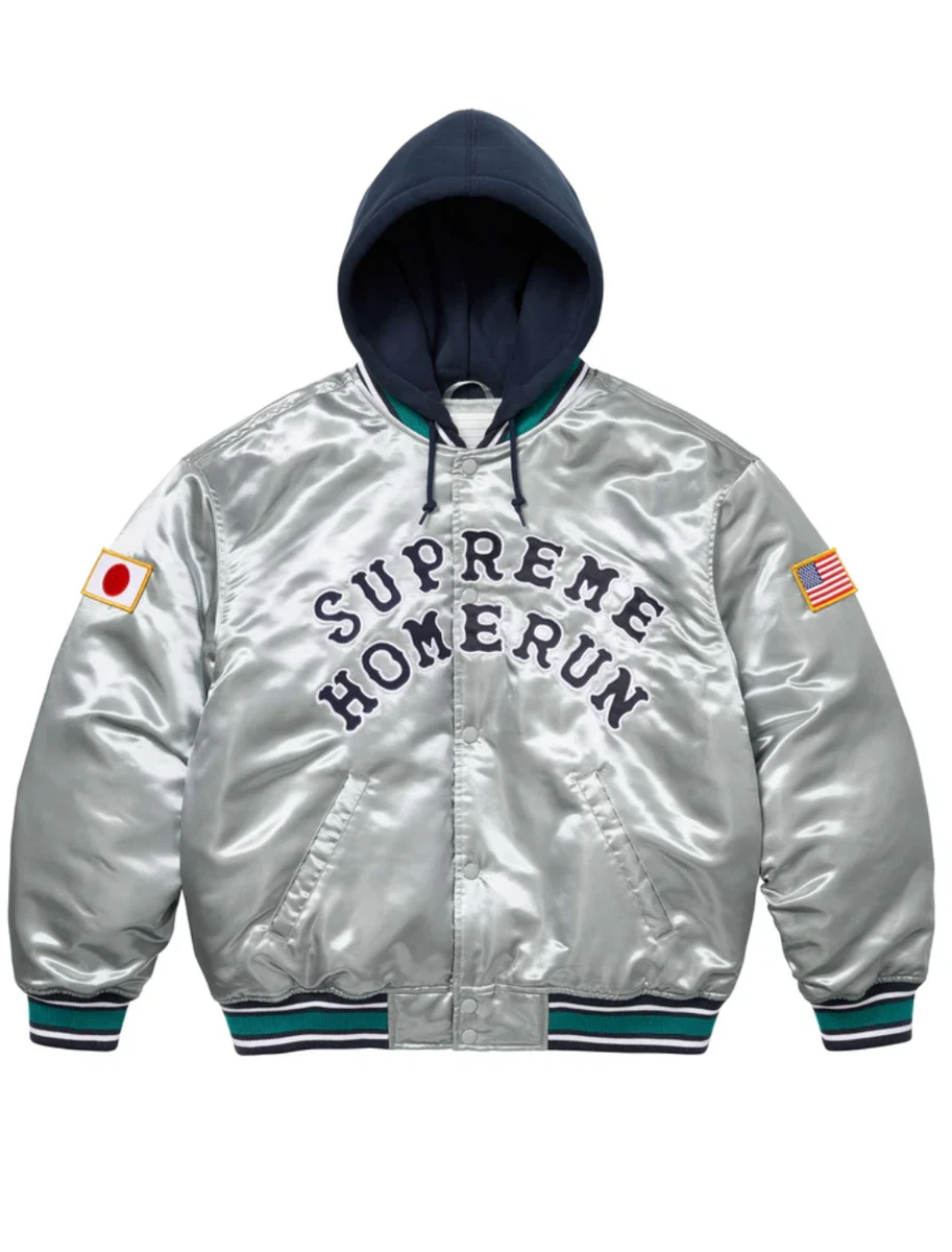 Supreme x Homerun Satin Hooded Varsity Jacket Mens XL Grey | eBay