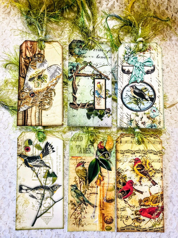 Birds of a Feather~Vintage~6 etiquetas colgantes de regalo~Fiestas~Diarios basura~Libros de recortes~34R Foto 1 de 1