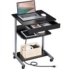Rolling Laptop Compact Computer Tray Desk Home Office Table w/Power Outlet Used