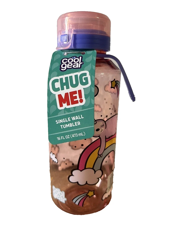 Cool Gear CHUG ME 16 oz Reusable Flip Top Water Bottle w/Carry Loop - Sloth/Pink - Image 1 of 1