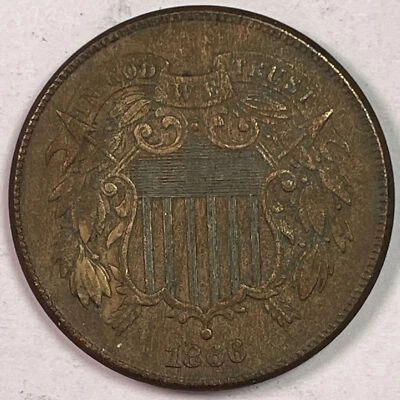 1866 Two Cent Piece Almost Uncirculated AU Coin, Issues #16742 - Image 1 of 3
