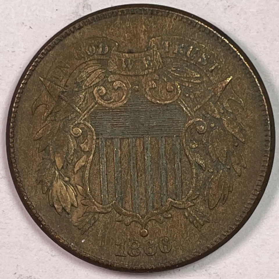 1866 Two Cent Piece Almost Uncirculated AU Coin, Issues #16742 - Image 1 of 3