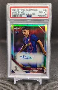 2021 Topps Chrome UEFA CL Yusuf Demir RC Auto Aqua Refractor /199 PSA 10 - Picture 1 of 2