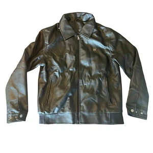 Mens BV Clothing Black Faux Leather Jacket Zipper Closure & Pocket - Picture 1 of 10