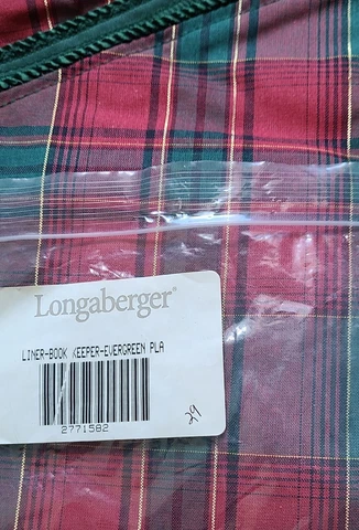 Longaberger Book Keeper Evergreen Plaid Basket Liner Only NEW Cover