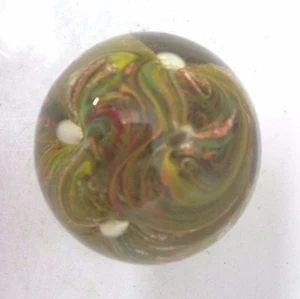 Small Blown Glass Paperweight - Swirls of Green Gold & Orange Silver Flecks 2.5" - Picture 1 of 10