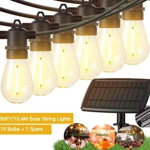 1/2/4x 15.4M Solar Power 15+1 LED Festoon String Lights Wedding Patio Waterproof - Picture 1 of 11