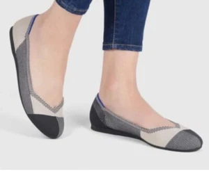 Rothy's The Flat Womens Size 8 Captoe Black White Round Toe Ballet Shoes WORN 1x - Picture 1 of 10