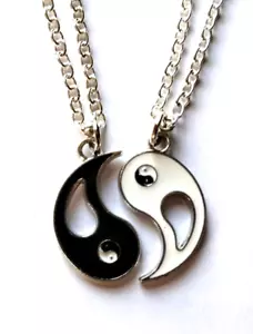 Juego de collar Best Friends Yin Yang tono plata cadena larga 18" pulgadas envío gratuito - Imagen 1 de 1