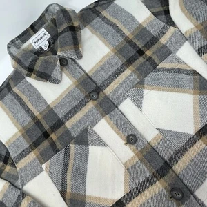 For the Republic Womens Crop Jacket Shacket Blanket Plaid Cream Gray Tan Black L - Picture 1 of 17