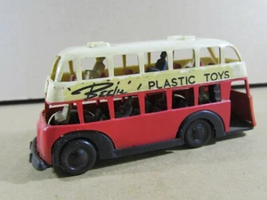 79S Selten 50er Jahre Beeju England Plastik Bus London + 6 Figuren L 9,2 cm Rot - Bild 1 von 9