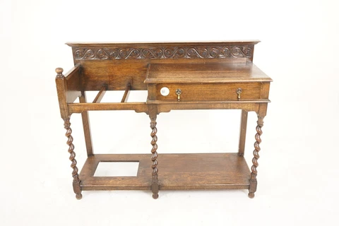 Antique Oak Barley Twist Carved Stick Stand, Scotland 1900, H1022 Cover