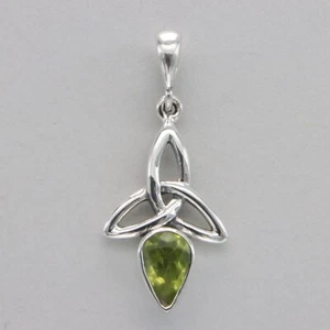 Colgante Celta Lágrima Verde PERIDOTO Piedra Preciosa Genuina PLATA ESTERLINA 925 #24e - Imagen 1 de 8