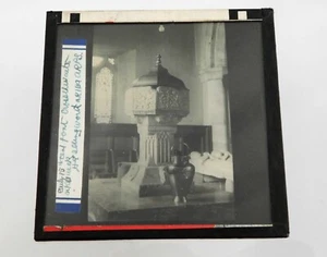 Antike Glas s/w magische Laterne Dia 15. Jahrhundert Schrift in St Kentigern Keswick  - Bild 1 von 3