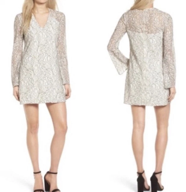 Nuevo Vestido de Encaje WAYF Manga Larga Campana Talla Mediana Forrado Blanco Foto 1 de 4