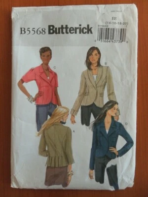 Butterick B5568 Sewing Pattern Ladies Close Fit above Hip lined Peplum Jacket 16 - Image 1 of 4