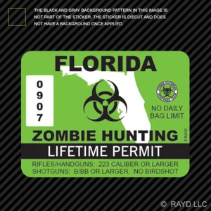 Calcomanía troquelada de permiso de caza zombies de Florida respuesta al brote de EE. UU. - Imagen 1 de 1