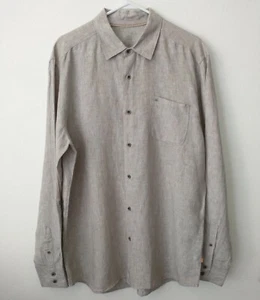 Quiksilver 100% Linen Burgess Isle Woven Shirt Mens Sz L Tan Oatmeal Button Up - Picture 1 of 12