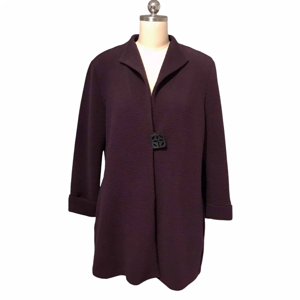 Joseph Ribkoff Long Knit Jacket Deep Plum Artsy Office Women’s Sz 10 - Image 1 of 4