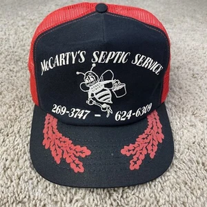 Vtg Nationwide McCarty’s Septic Service Hat SnapBack Trucker Cap Black Red USA - Picture 1 of 9