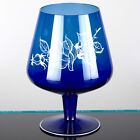 XXL Cognacglas Vase blau Rose bemalt Blumen Deko Glas 20 cm Vintage ReUse 