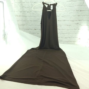 Damen Vintage Liz Claiborne braun Schlitz dehnbar Größe Medium Maxi Poly Kleid - Bild 1 von 10