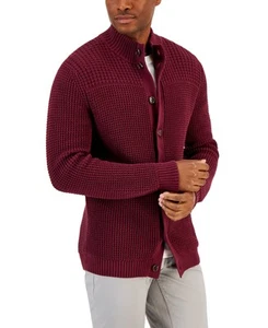 Club Room Men's Chunky Waffle Cardigan Red Plum-XL - Picture 1 of 5