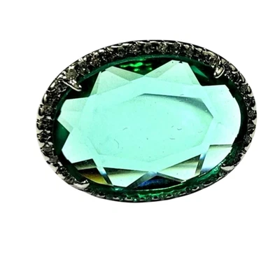 925 Argento Sterling Donna Misura Anello 7.75 Con Ovale Finta Verde Smeraldo Gem - Immagine 1 di 4