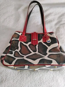 Vintage Dooney & Bourke Tasche Giraffenmuster braun mit rotem Leder + Bonustasche - Bild 1 von 16