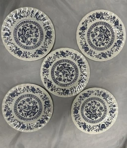 5 Pieces Vintage Blue Onion Dessert Plate Made In England 1982 Myott Meakin - Picture 1 of 7
