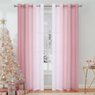 Pink Ombre Chiffon Sheer Curtains 84 Inch Long for Living Room Bedroom Decor,... - Image 1 of 4