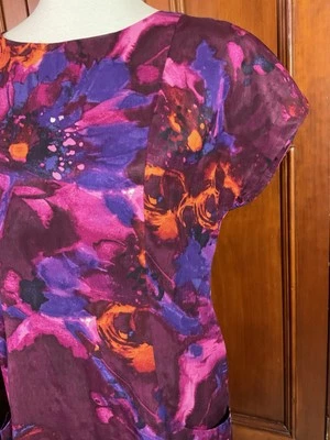 Dana Buchman Women’s Dress Bright Floral Size 8 Has Pockets! Gorgeous Purple Cap - Image 1 of 4