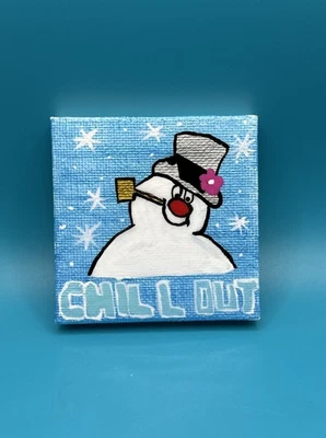 Arte en lienzo pintado a mano (escarchado el muñeco de nieve chill out decoración decoración del hogar Foto 1 de 4