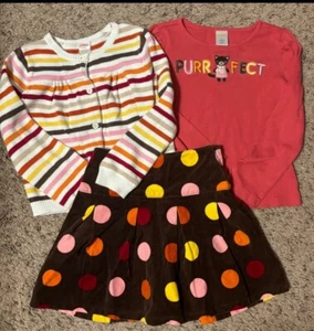 Vintage Gymboree Purrfect Autumn Cardigan Shirt Skirt Girls 5 6 - Picture 1 of 6