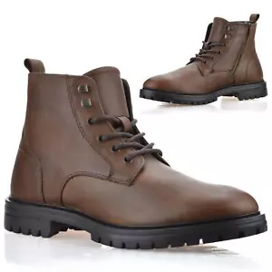 Mens Leather Military Combat Zip Up Walking Work Ankle Biker Boots Shoes Size - Picture 1 of 16