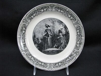 6 Platos Regence Sarreguemines France Watteau L'Aventuriere Negro Blanco 8" 1915 Foto 1 de 4
