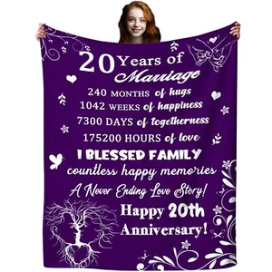 20th Anniversary Blanket 20 Year Anniversary Wedding Romantic Gifts for Him H... - Picture 1 of 7