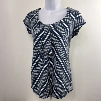 Banana Republic T Shirt Women's Small Short Sleeve Tied V Neck Tee Blue White - Image 1 of 4