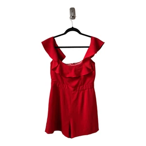 Jay Godfrey Size 8 Off Shoulder Romper Red Ruffled Flutter Sleeves Stretch - Picture 1 of 8