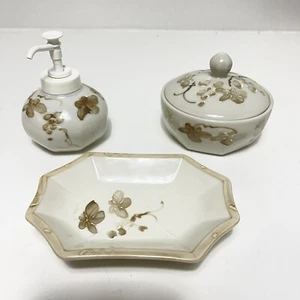 Vintage 3 pc Andre Richard Regal Soap Trinket Dish Floral Bisque Made in Japan - Picture 1 of 8