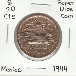 Mexico: $ 20 Cts Very Nice Coin Year "1944". - Picture 1 of 2