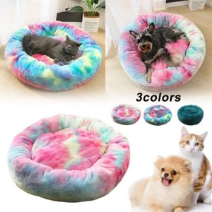 Pet Dog Cat Calming Bed Warm Soft Plush Round Nest Comfy Sleeping Kennel Cave IH - Picture 1 of 15