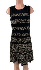 NUEVO Vestido de Cóctel Michael Kors Negro Marrón con Bandas Estampado de Leopardo Talla M Nuevo con Etiquetas - Imagen 1 de 4