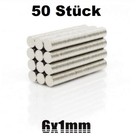 50x Mini Magnet 6 x 1mm Teller flach dünn klein rund Starkmagnet 50 N35 Scheibe